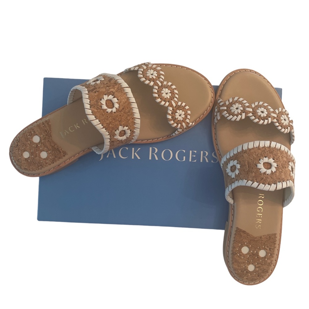 Jack Rogers Womens Leather Slide Sandals Caroline Cork Size 8m NWOT In Box